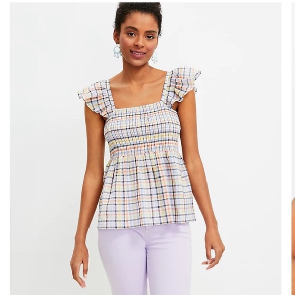 NWT LOFT denim flutter sleeved top XL - Picture 1 of 7